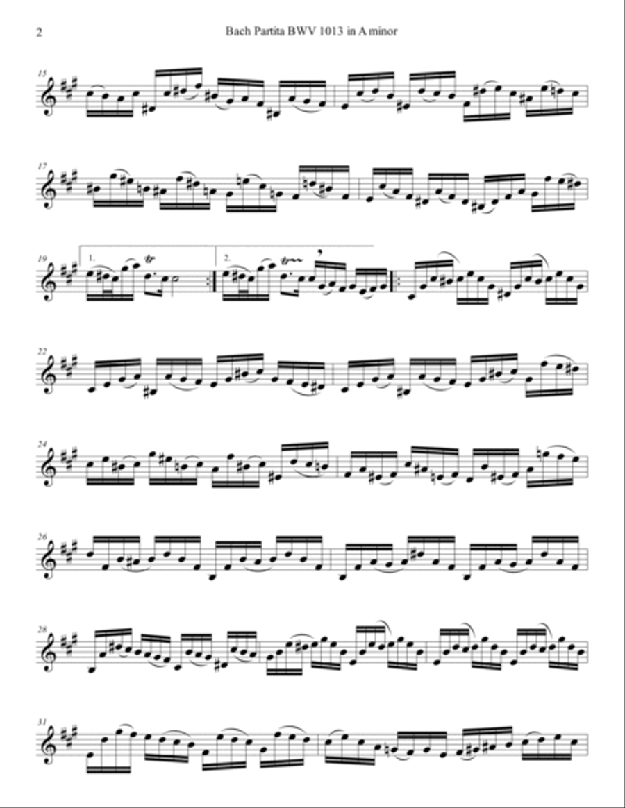 Bach 1723 BWV 1013 Partita in 4 Movements for Alto, Tenor or Soprano Sax