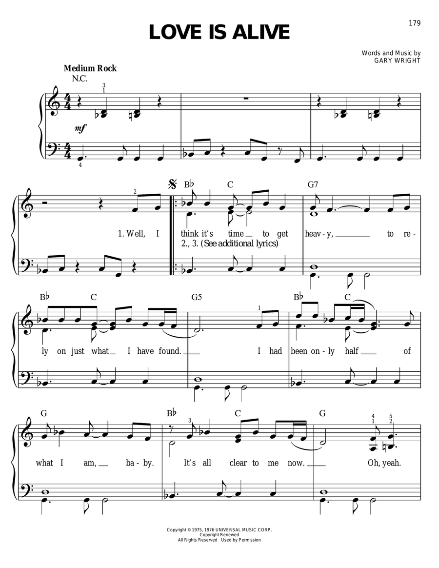 Love Is Alive Love Is Alive Easy Piano scores gallery preview page 1