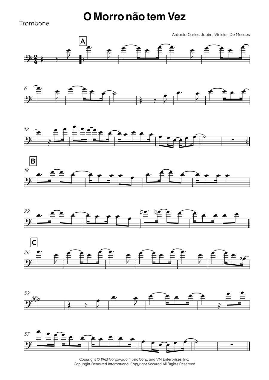 O Morro Nao Tem Vez (Favela) Trombone Solo scores gallery preview page 1