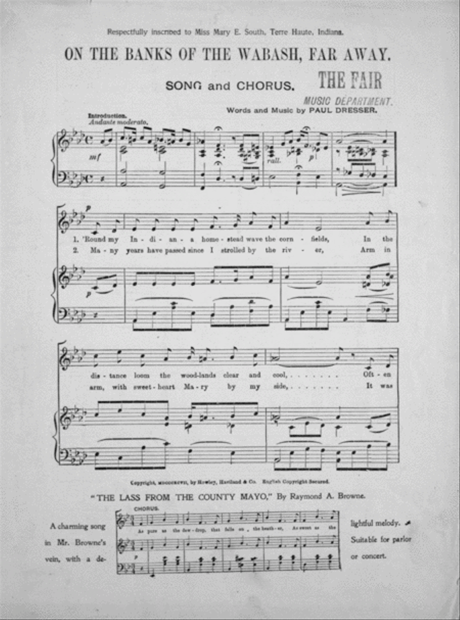 On the Banks of the Wabash, Far Away. Song & Chorus Choir scores gallery preview page 2