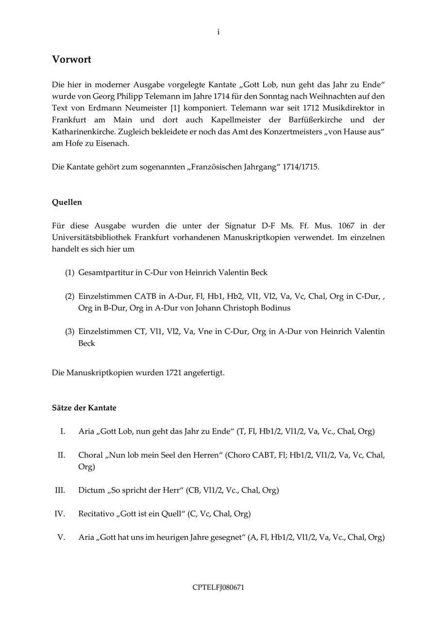 Gott Lob, nun geht das Jahr zu Ende TVWV 1:671 4-Part scores gallery preview page 3