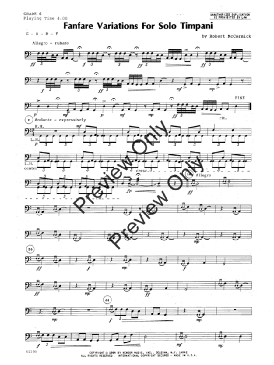 Fanfare Variations For Solo Timpani Percussion scores gallery preview page 2