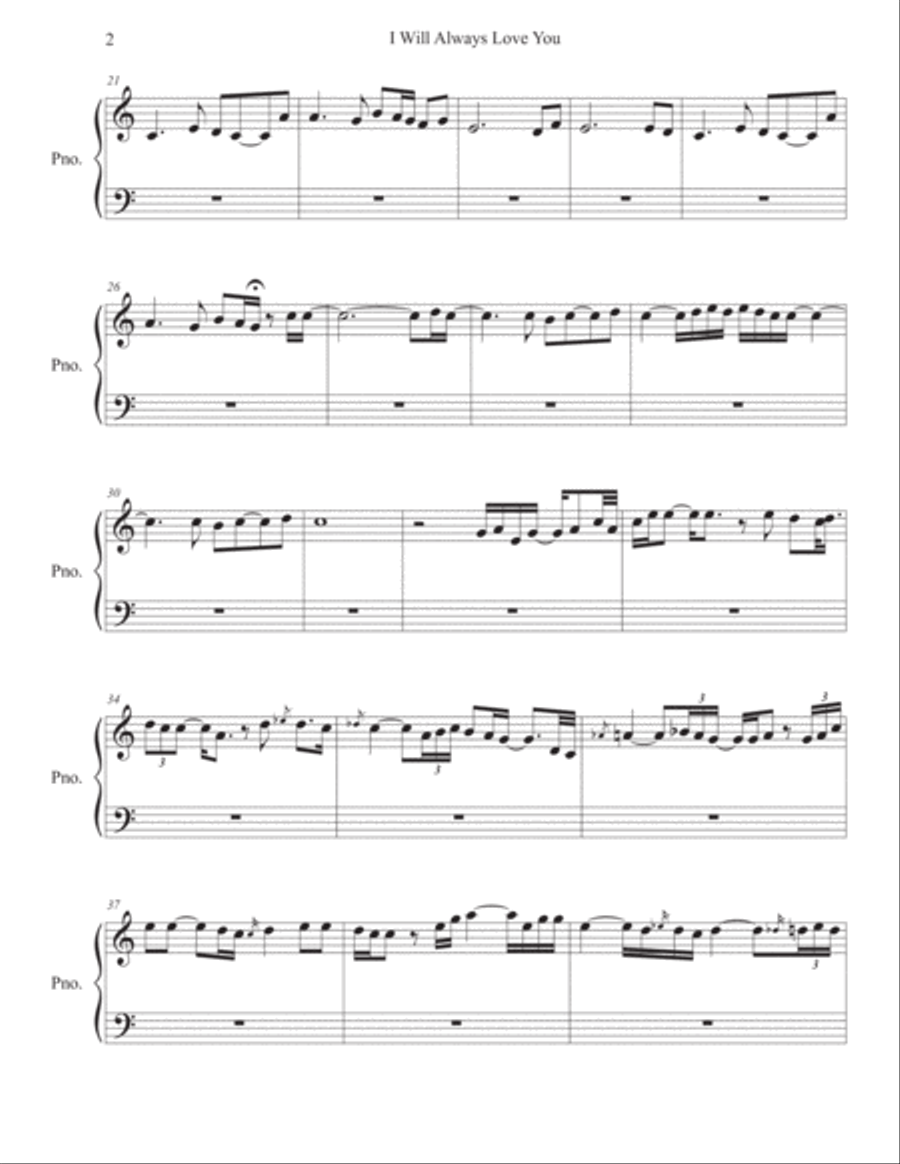 I Will Always Love You I Will Always Love You Easy Piano scores gallery preview page 2