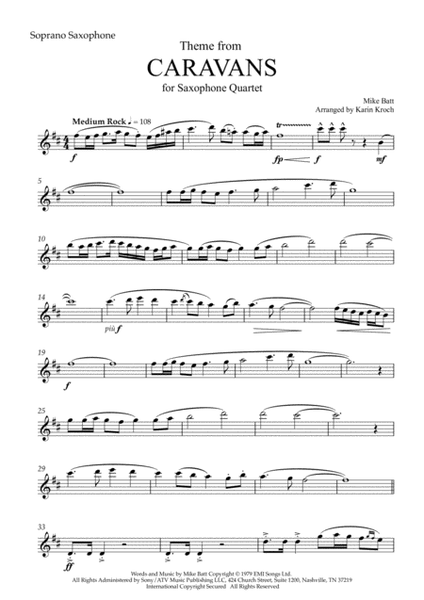 Caravans Theme (Mike Batt) - Saxophone Quartet SATB image number null