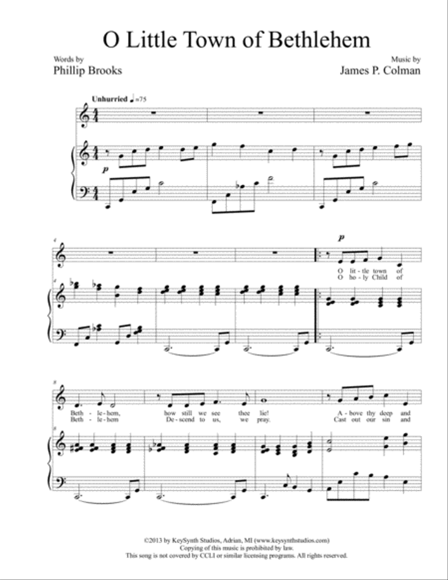 O Little Town of Bethlehem Medium Voice scores gallery preview page 3