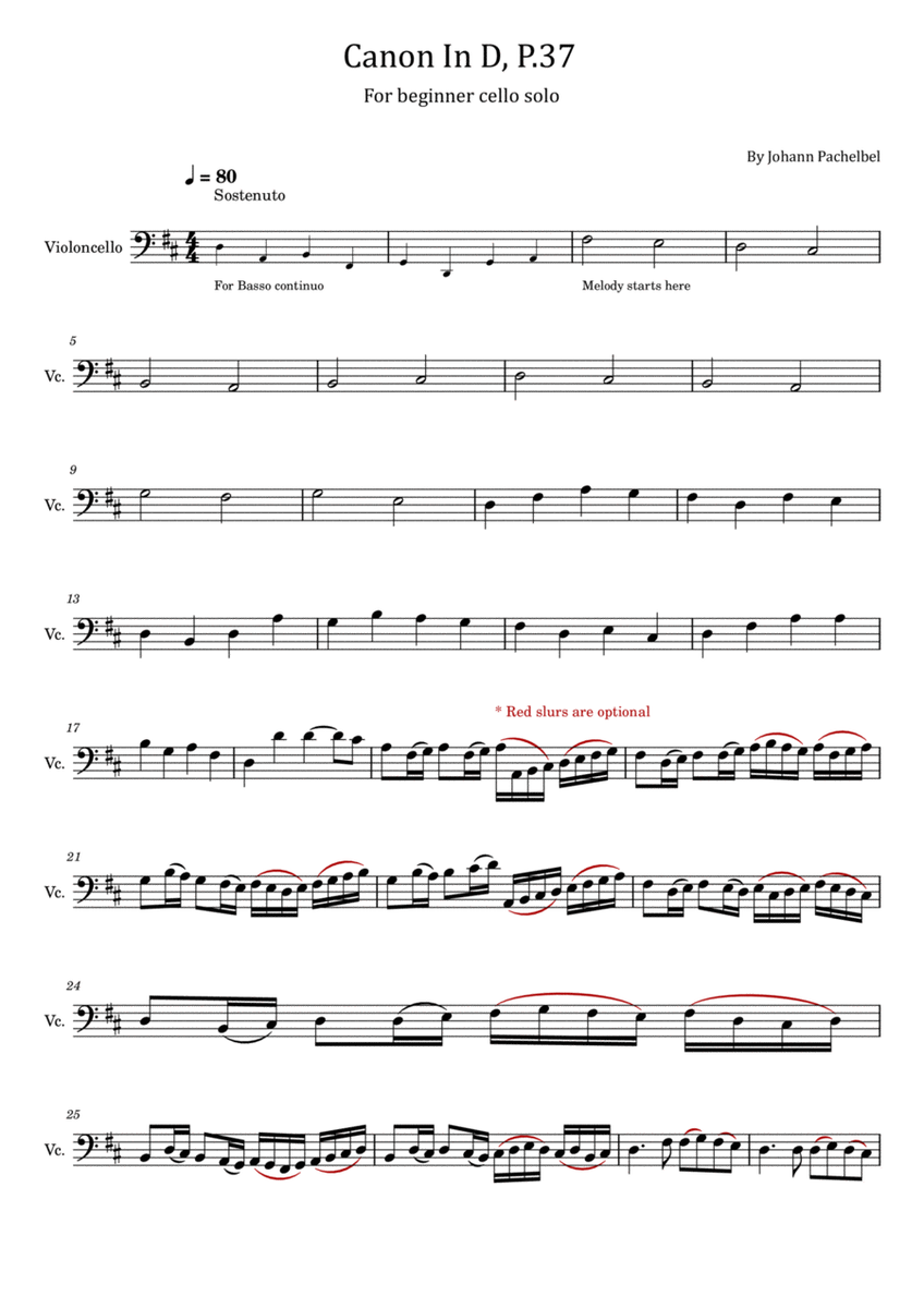 Canon In D- For Beginner Cello solo image number null