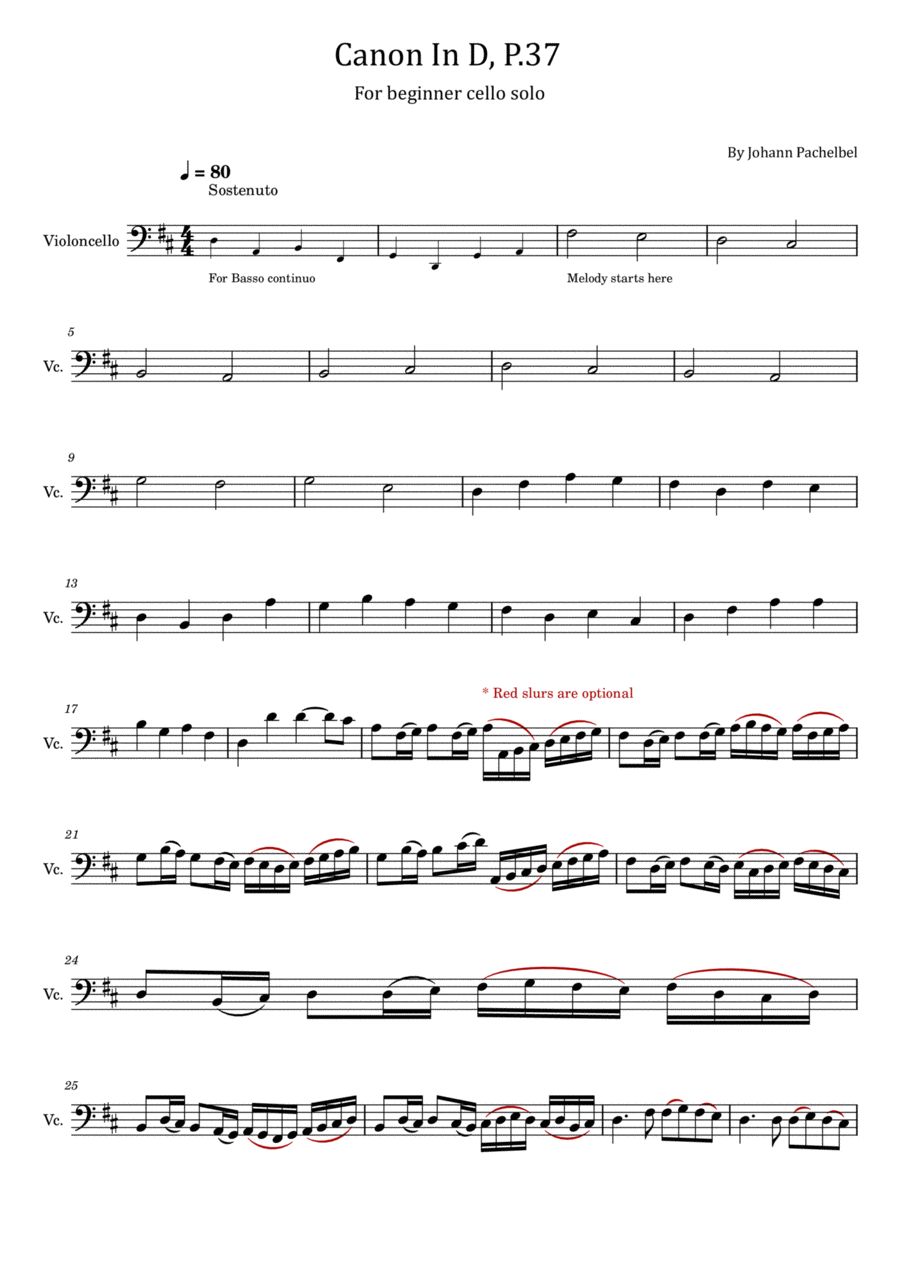 Canon In D- For Beginner Cello solo image number null