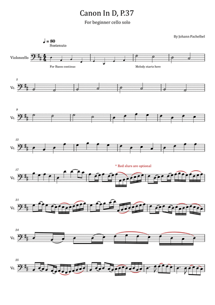 Canon In D- For Beginner Cello solo image number null