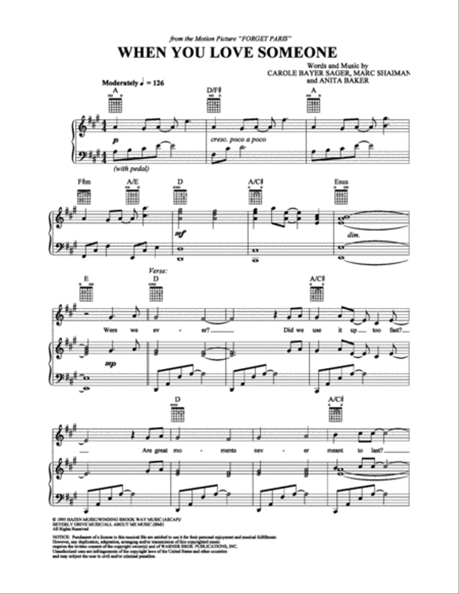 When You Love Someone Piano, Vocal, Guitar scores gallery preview page 1