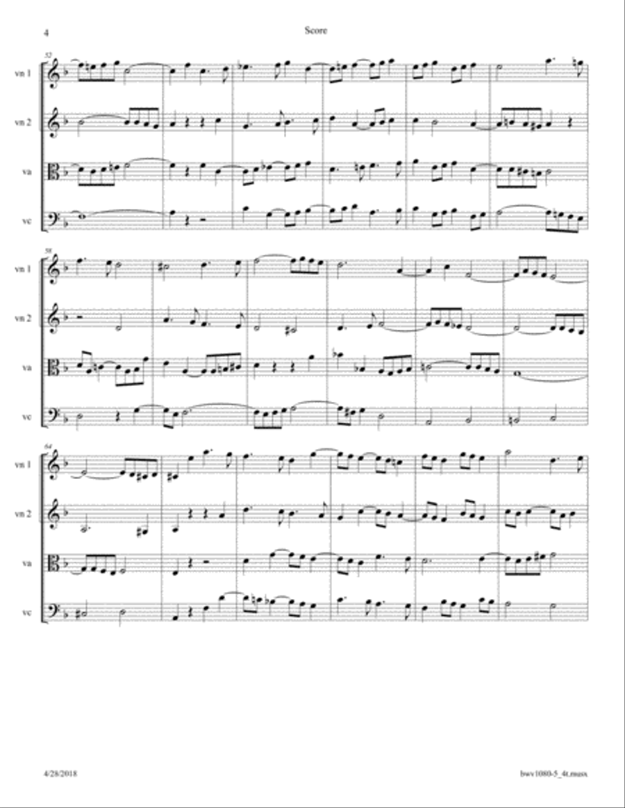 Bach: The Art of Fugue, BWV 1080 Fugue No. 5 arr. for String Quartet String Quartet scores gallery preview page 4