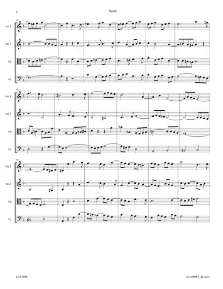 Bach: The Art of Fugue, BWV 1080 Fugue No. 5 arr. for String Quartet image number null
