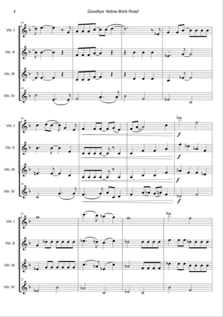 Goodbye Yellow Brick Road String Quartet scores gallery preview page 4