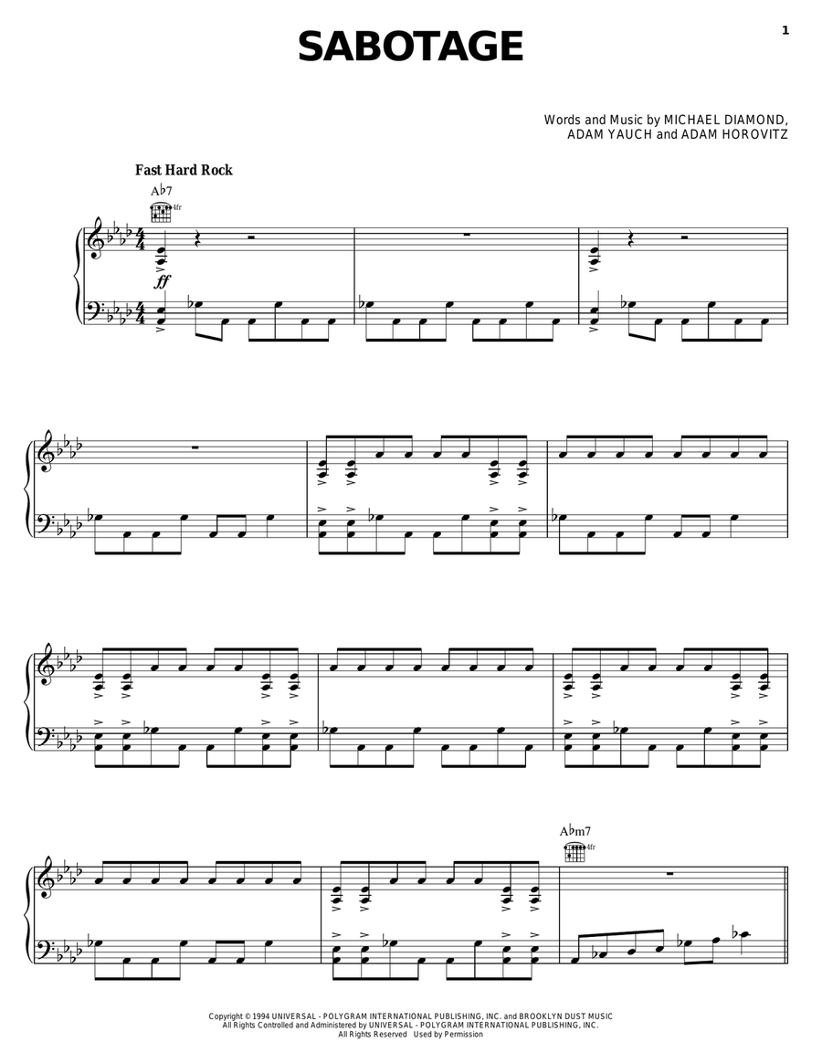 Sabotage Piano, Vocal, Guitar scores gallery preview page 1
