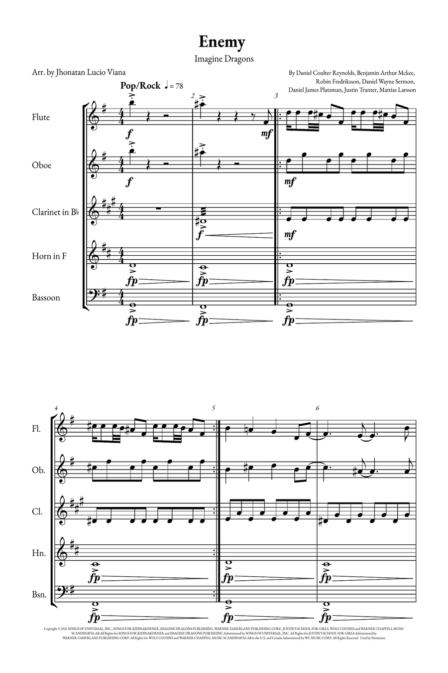 Enemy Woodwind Quintet scores gallery preview page 1