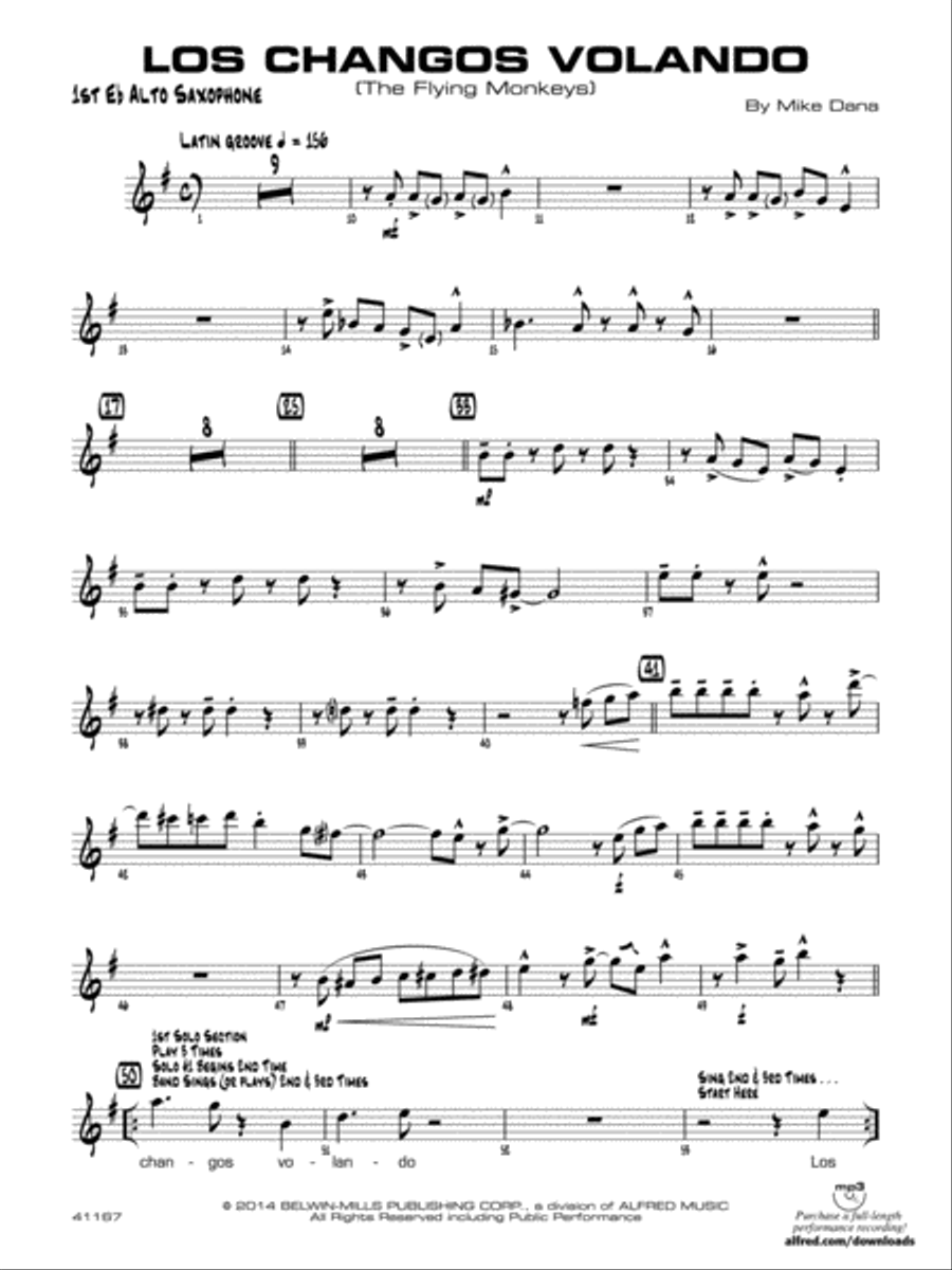 Los changos volando: E-flat Alto Saxophone Jazz Ensemble scores gallery preview page 1