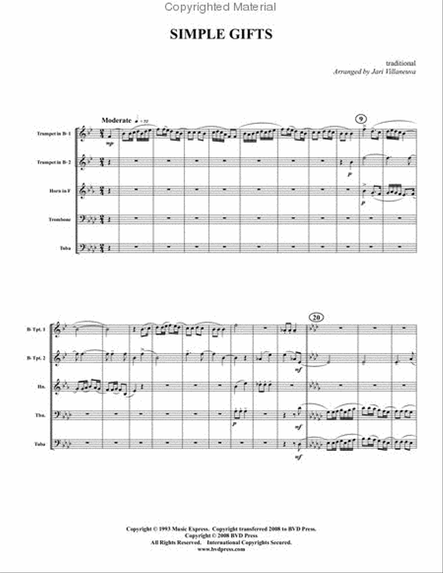 Simple Gifts Brass Quintet scores gallery preview page 2