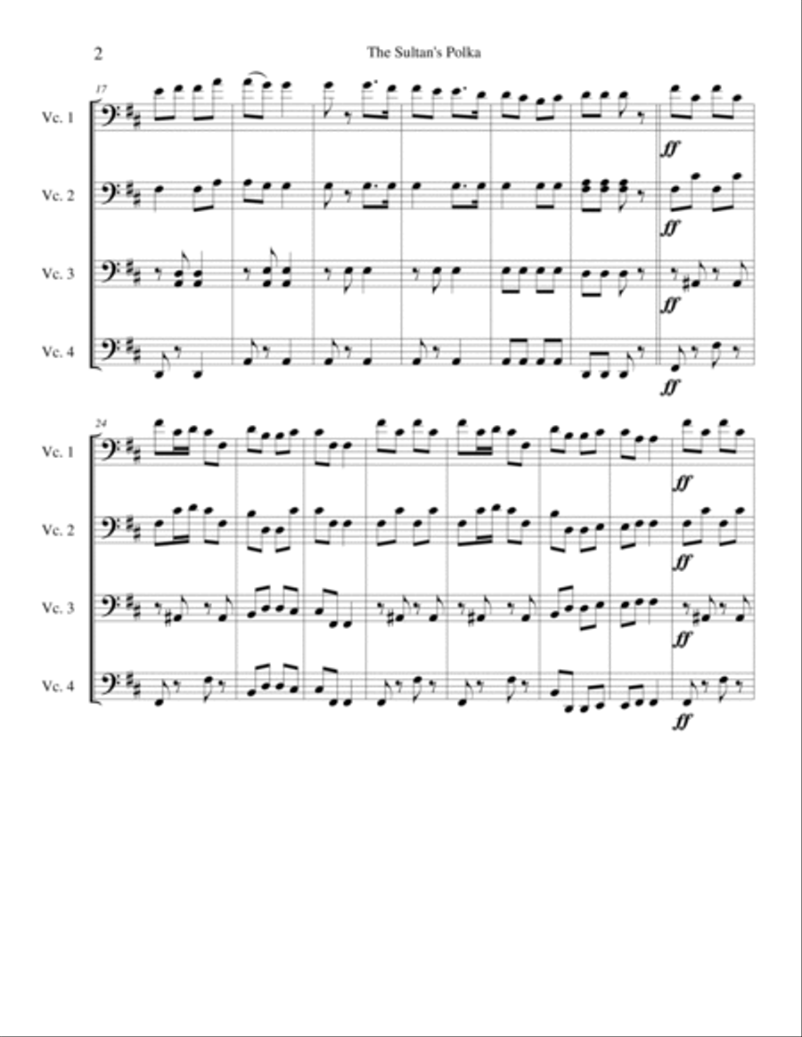 The Sultan's Polka for Cello Quartet Cello scores gallery preview page 2