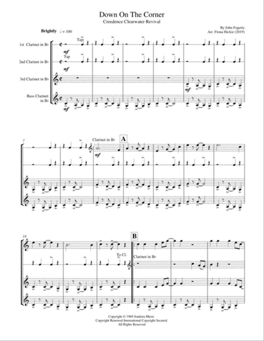 Down On The Corner Down On The Corner Clarinet Quartet scores gallery preview page 2