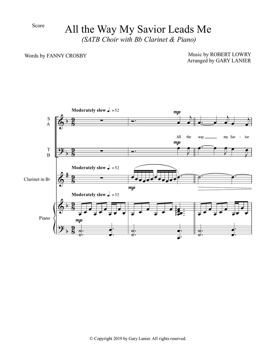 ALL THE WAY MY SAVIOR LEADS ME (SATB Choir with Bb Clarinet & Piano - Octavo plus Clarinet & Choir P 4-Part scores gallery preview page 2