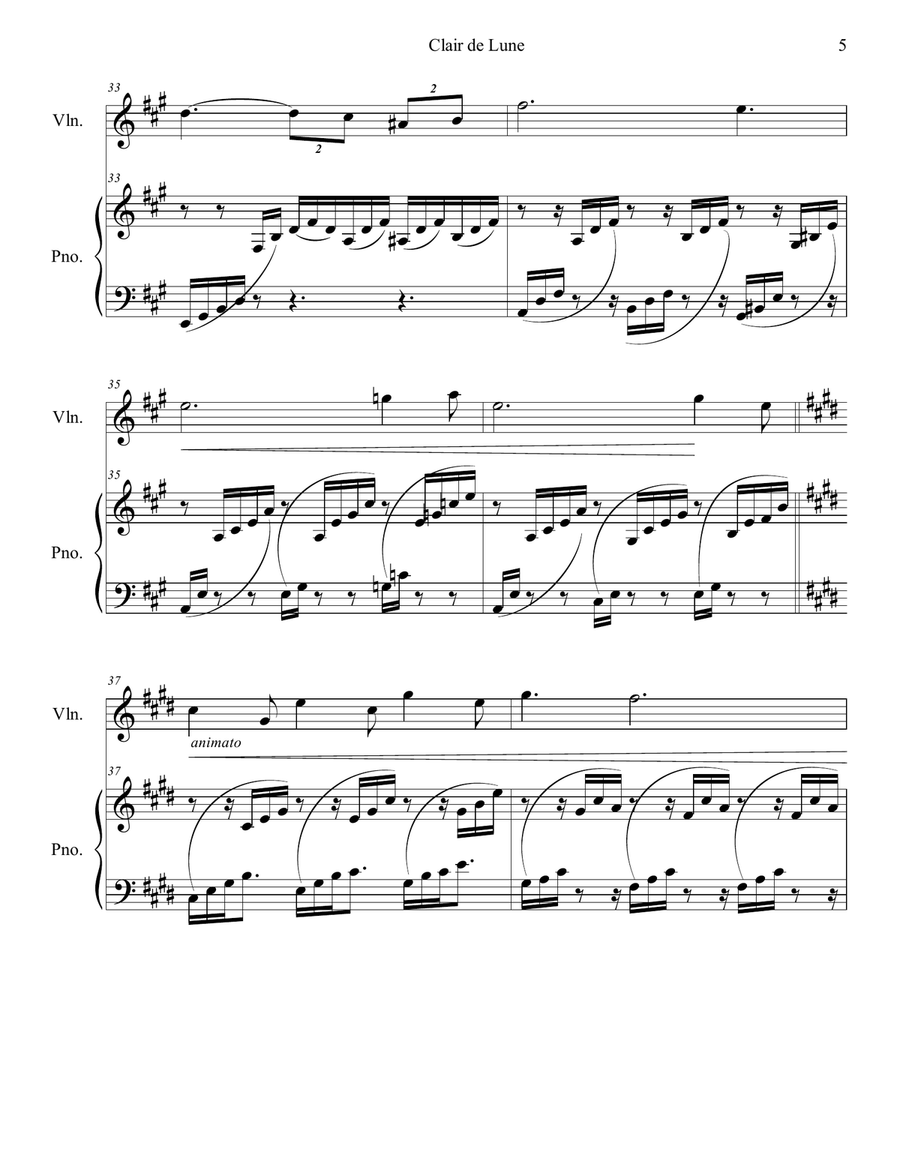 Clair de Lune Violin Solo scores gallery preview page 5