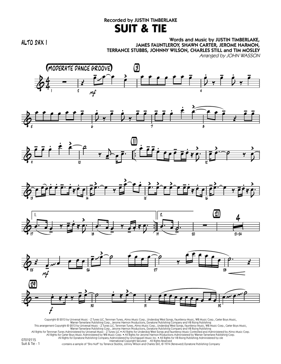 Suit & Tie - Alto Sax 1 Jazz Ensemble scores gallery preview page 1