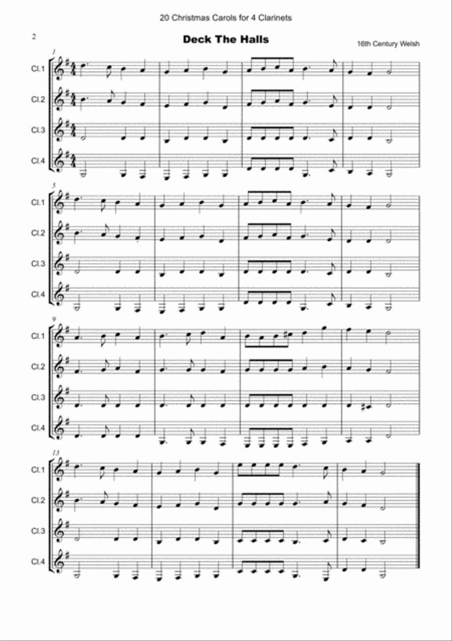 20 Favourite Christmas Carols for Clarinet Quartet or Clarinet Choir Clarinet Quartet scores gallery preview page 3