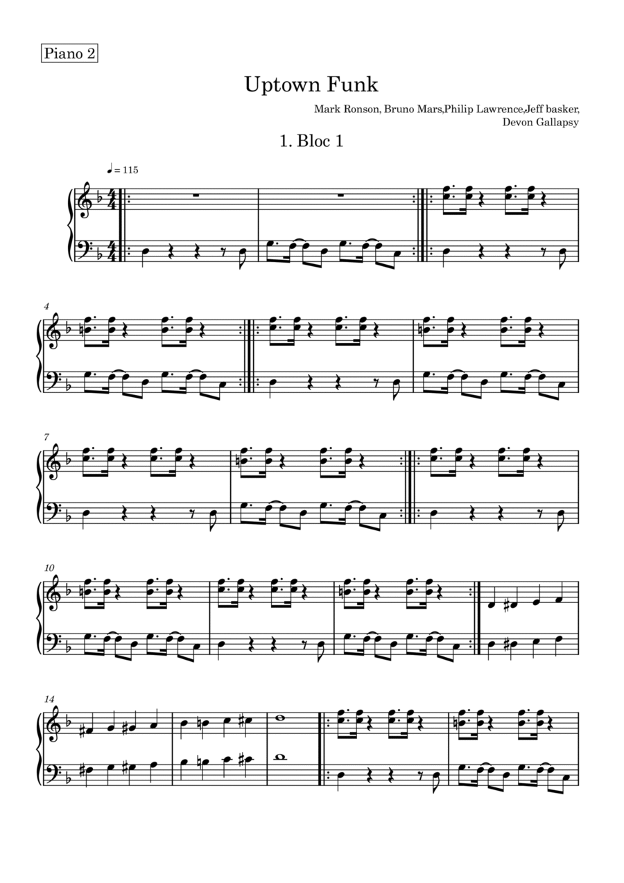 Uptown Funk Easy Piano scores gallery preview page 1