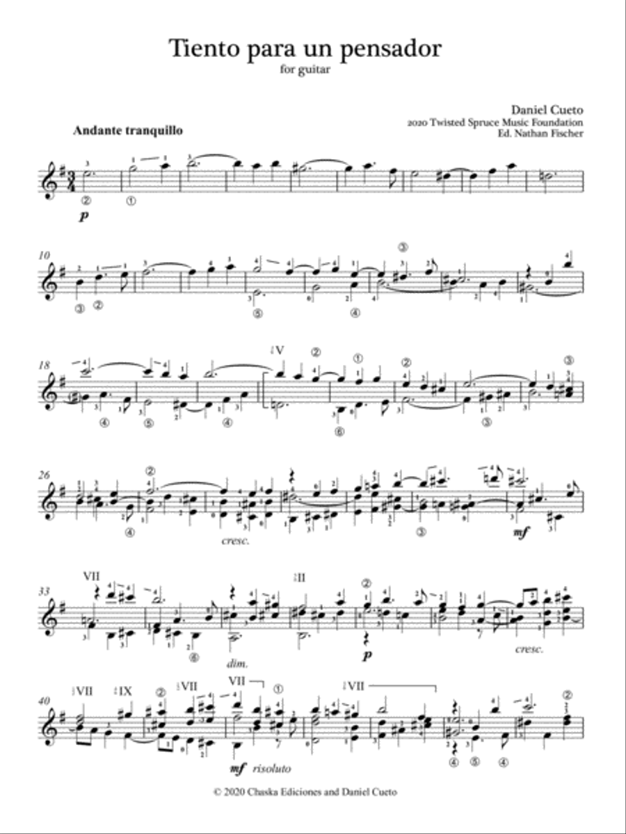 TIENTO PARA UN PENSADOR for guitar Classical Guitar scores gallery preview page 4
