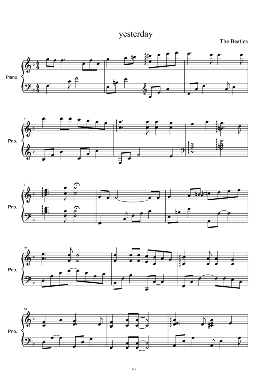 Yesterday Piano Solo scores gallery preview page 1