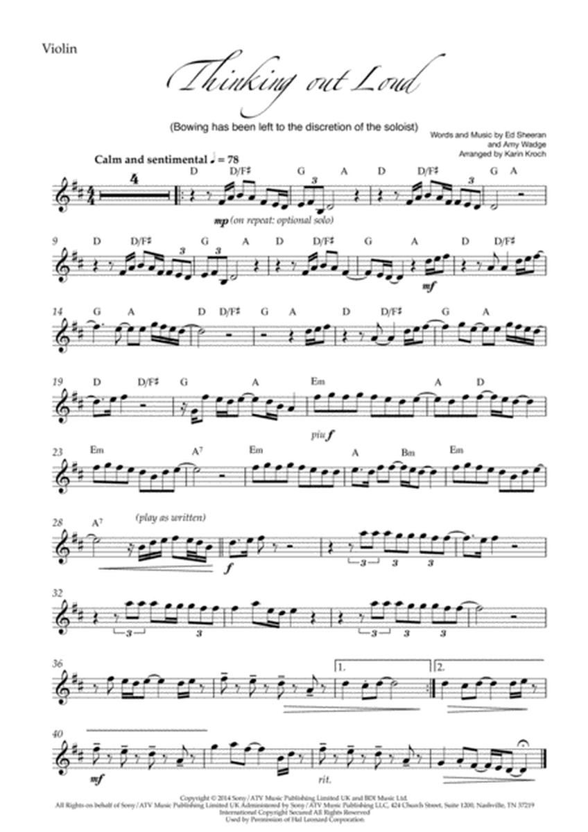Thinking Out Loud (Ed Sheeran) - Violin & Piano image number null