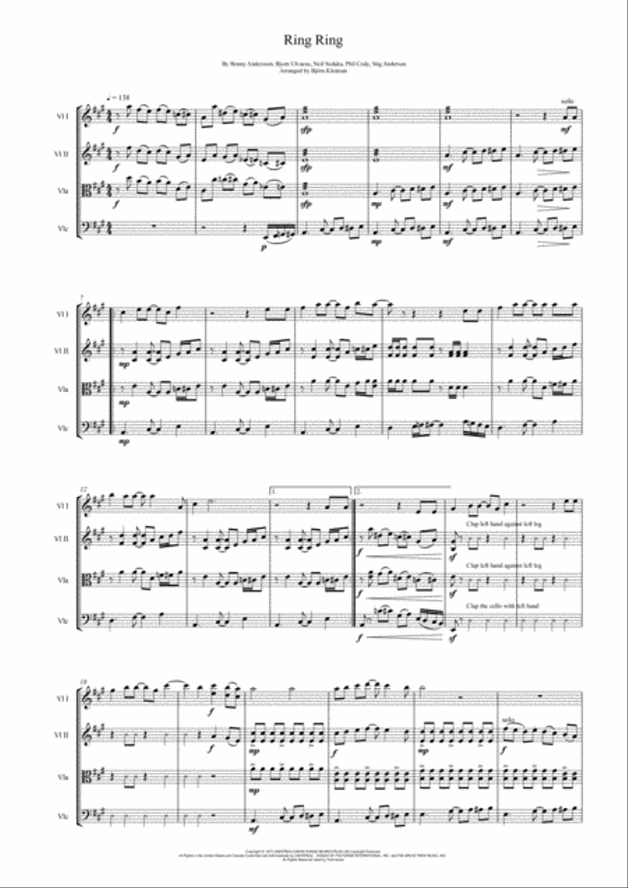 Ring, Ring Ring, Ring String Quartet scores gallery preview page 1