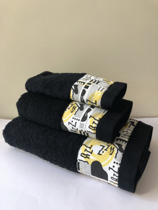 Towel set (black), 3 towels, Jazz, black