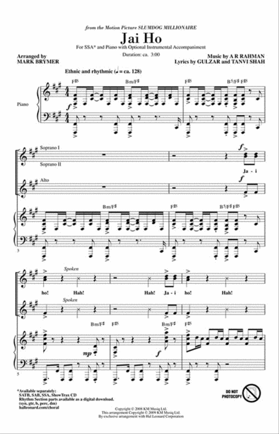 Jai Ho (from The Motion Picture Slumdog Millionaire) SSA scores gallery preview page 2