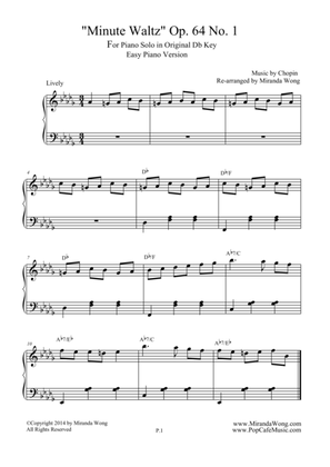 Minute Waltz in Original Db Key Op.64 No.1 - Easy Piano Solo