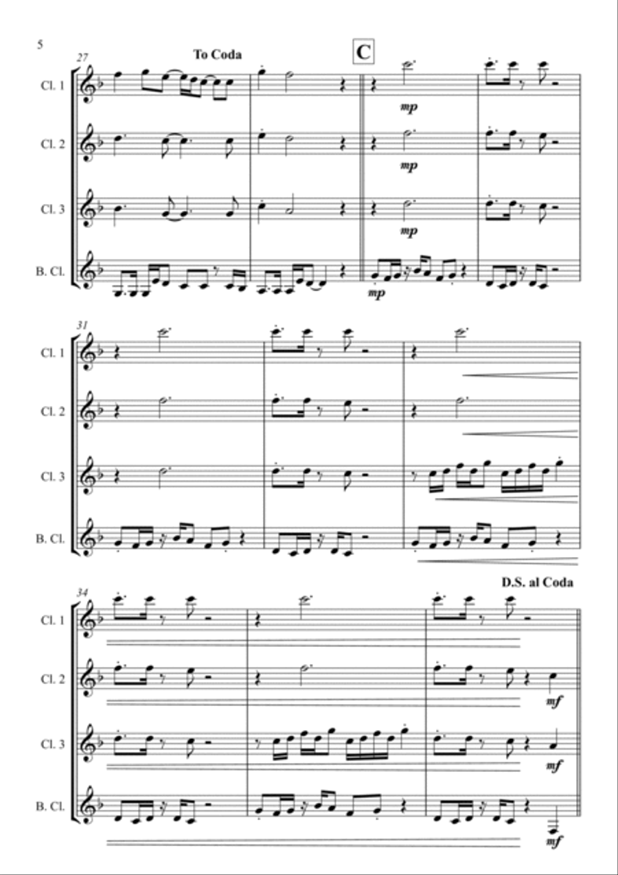 Never Gonna Give You Up Clarinet Quartet scores gallery preview page 6