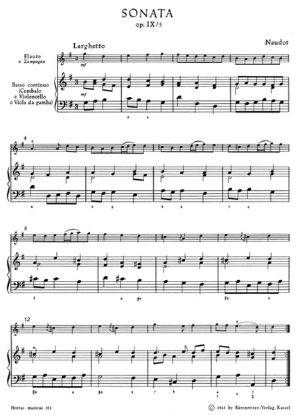 Sonate for Treble Recorder (or bagpipe) and Basso continuo G major op. 9/5