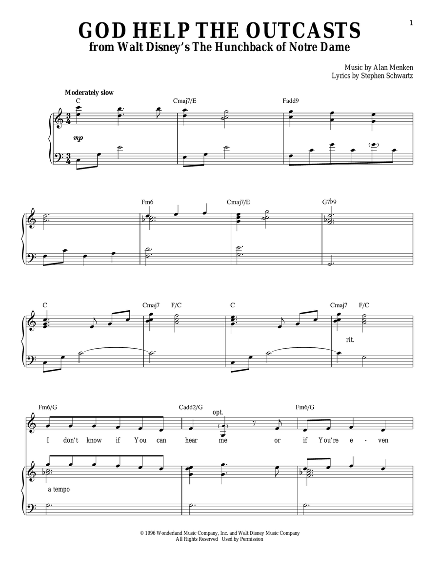 God Help The Outcasts (from The Hunchback Of Notre Dame) Piano, Vocal scores gallery preview page 1