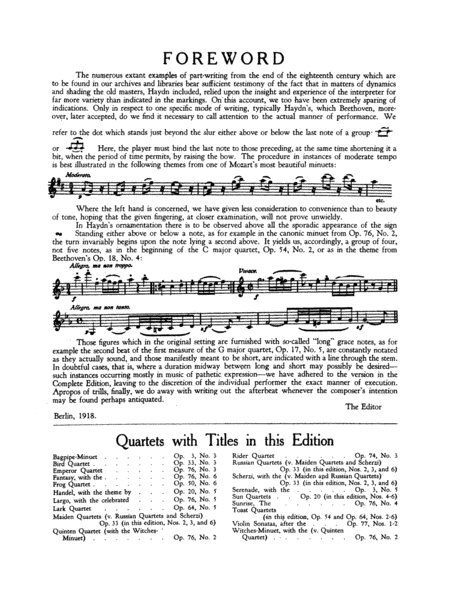 Thirty Celebrated String Quartets, Volume II - Op. 3, Nos. 3, 5; Op. 20, Nos. 4, 5, 6; Op. 33, Nos. 2, 3, 6; Op. 64, Nos. 5, 6; Op. 76, Nos. 1, 2, 3, 4, 5, 6: 1st Violin