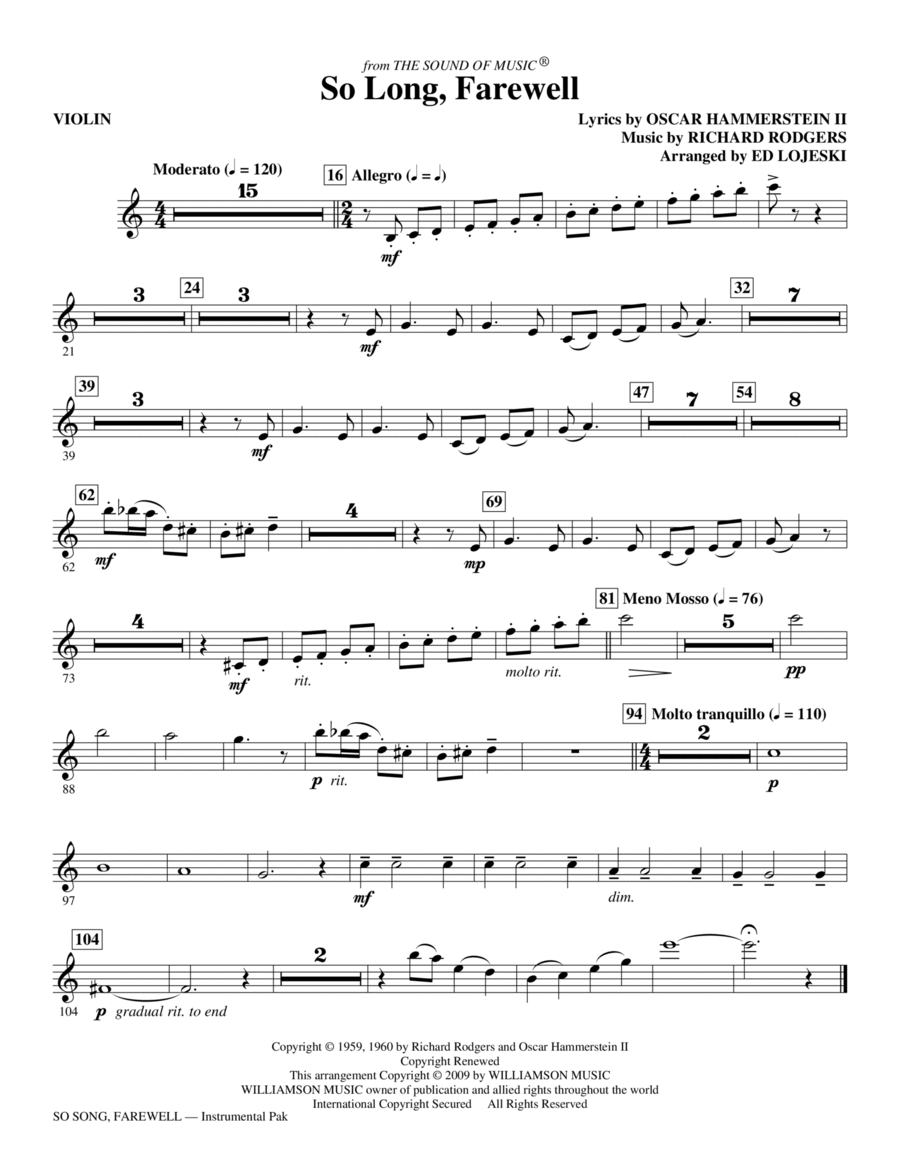 So Long, Farewell (from The Sound Of Music) - Violin Choir scores gallery preview page 1
