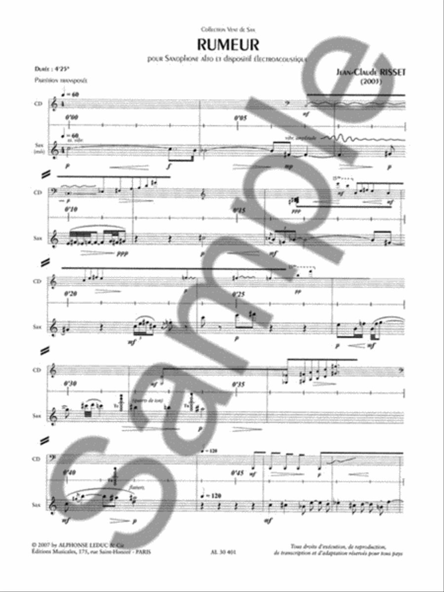 Rumeur (livre Avec Cd Al30402) Collection Vent De Sax Alto Saxophone scores gallery preview page 2