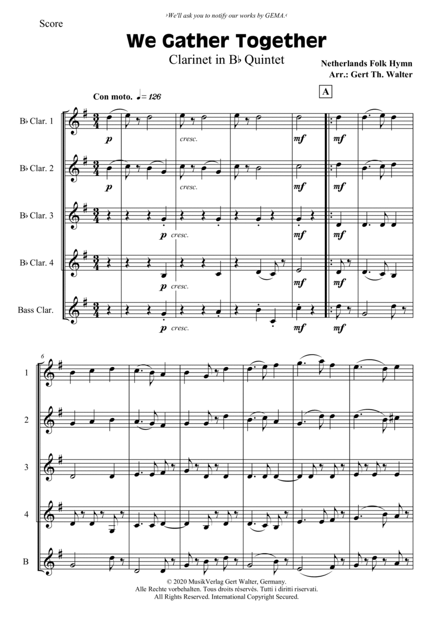 We Gather Together We Gather Together Woodwind Quintet scores gallery preview page 1