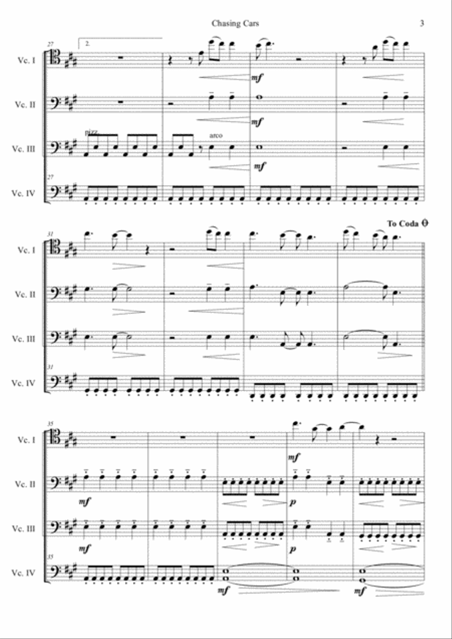 Chasing Cars String Quartet scores gallery preview page 3