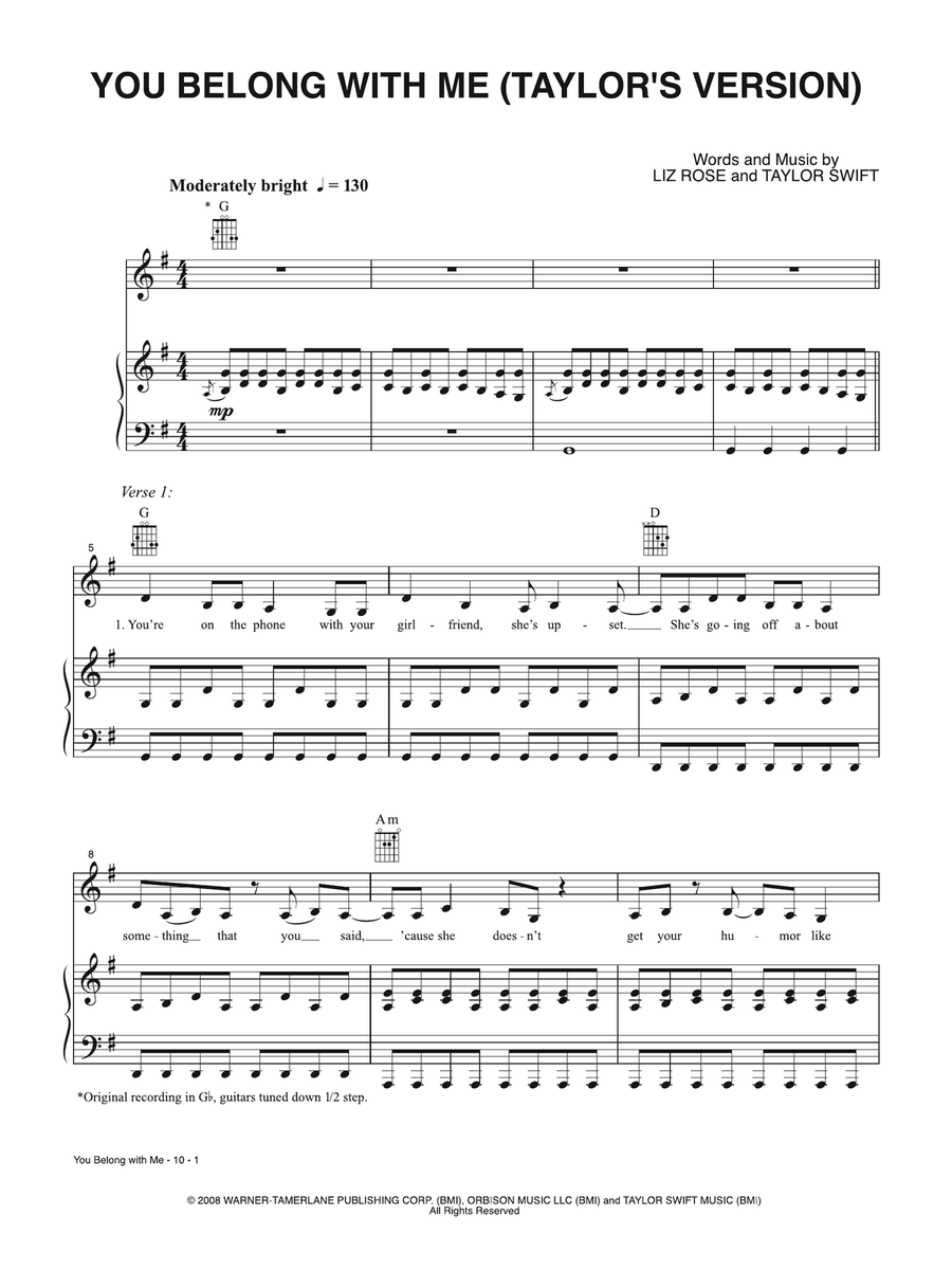 You Belong With Me (Taylor's Version) Piano, Vocal, Guitar scores gallery preview page 1