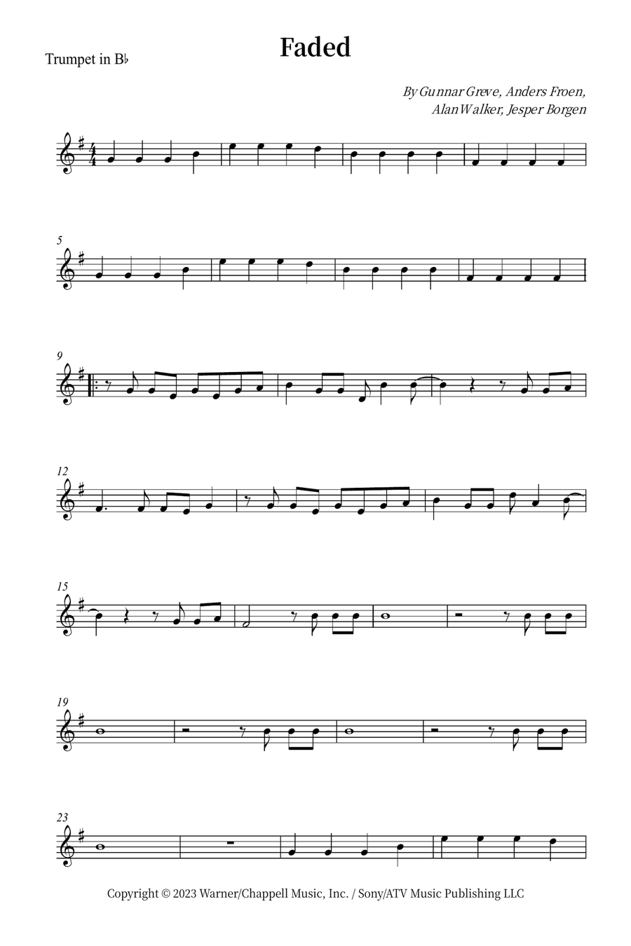 Faded B-Flat Trumpet scores gallery preview page 1