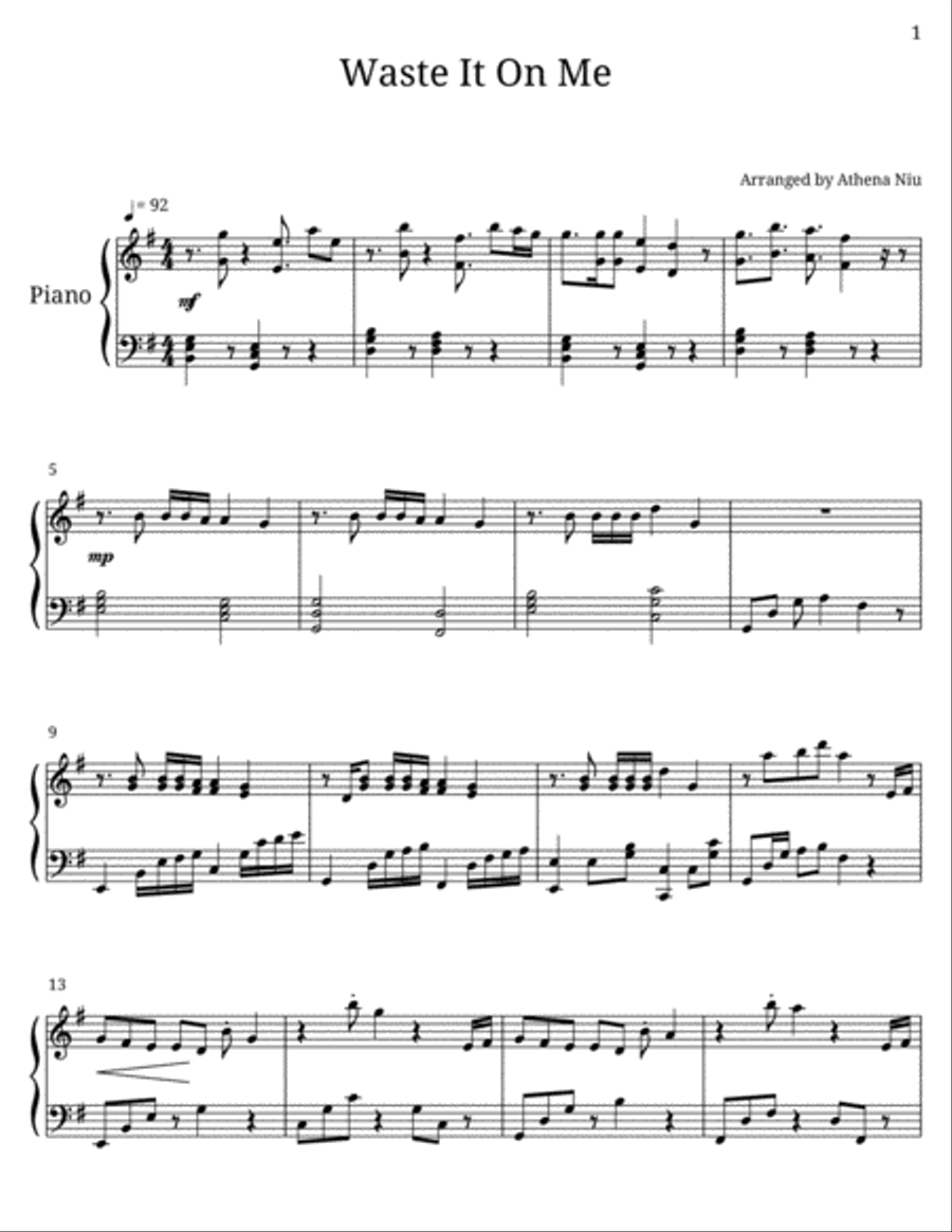 Waste It On Me Waste It On Me Voice scores gallery preview page 1