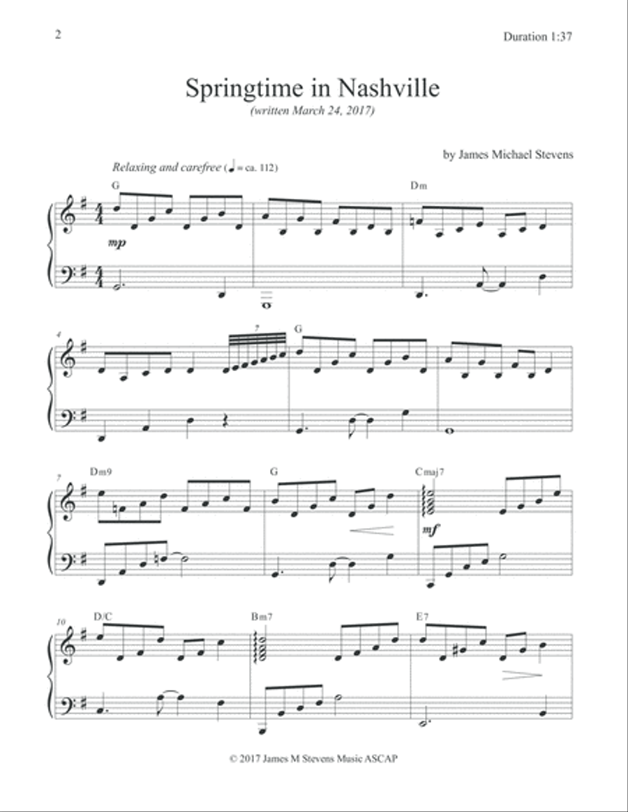 Springtime in Nashville (Relaxing Piano) Piano Solo scores gallery preview page 2