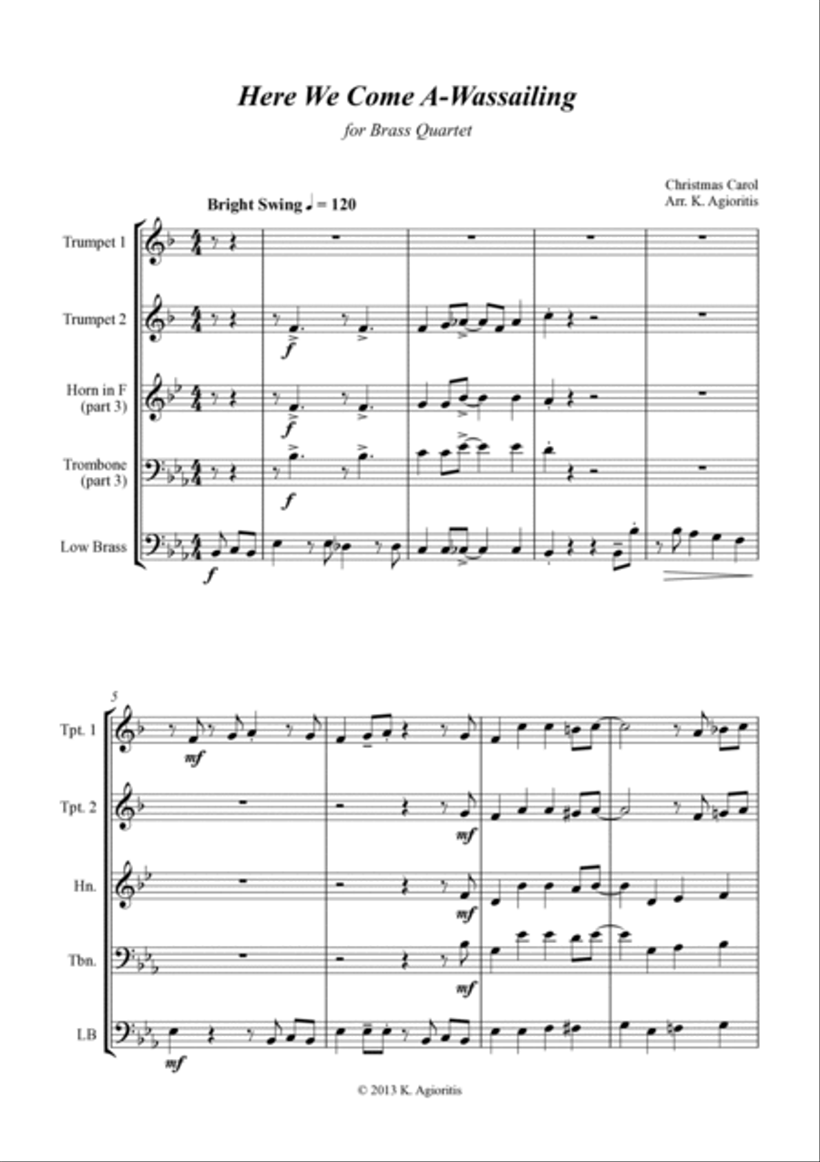 Here We Come A-Wassailing - Jazz Carol for Brass Quartet Brass Quartet scores gallery preview page 3