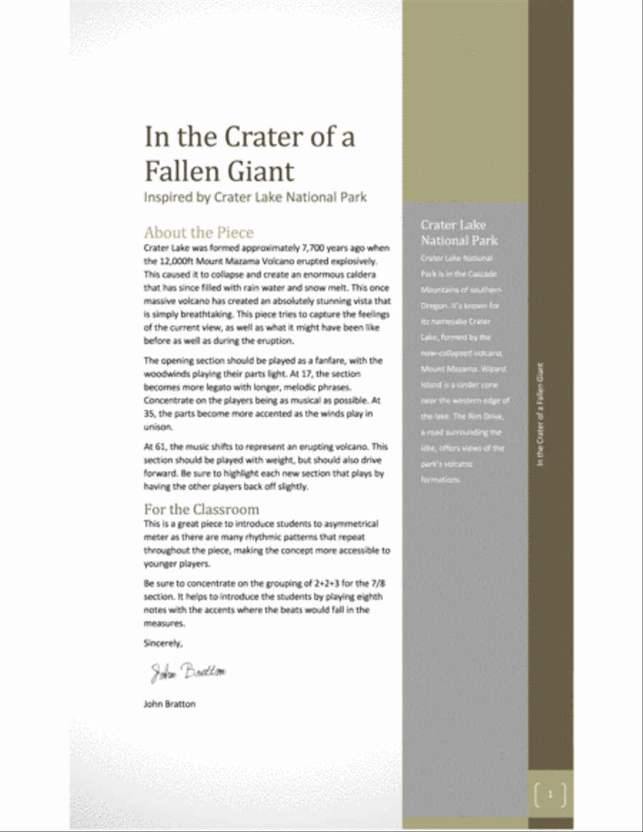 In the Crater of a Fallen Giant Concert Band scores gallery preview page 2