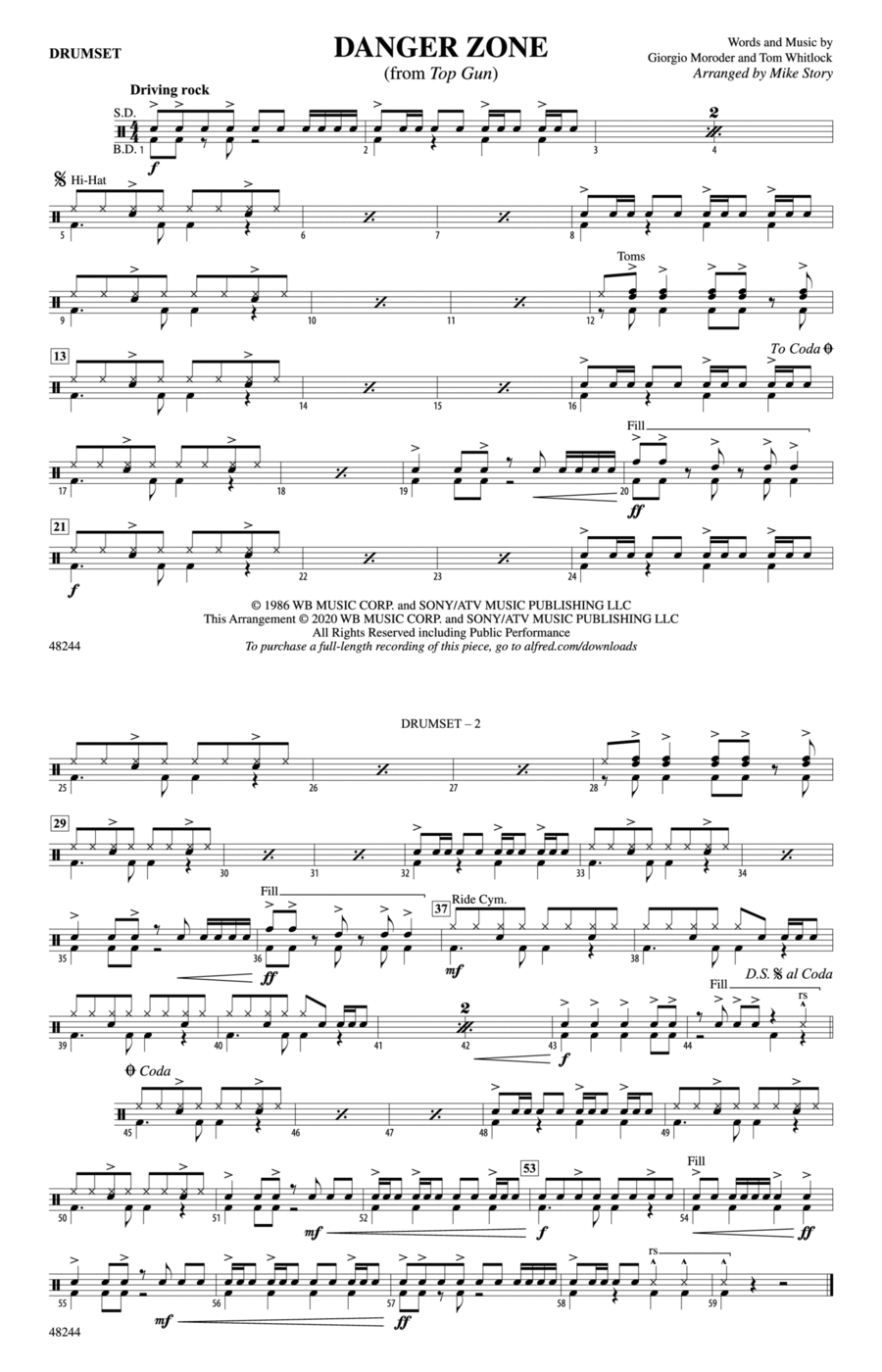 Danger Zone: Drums Marching Band scores gallery preview page 1