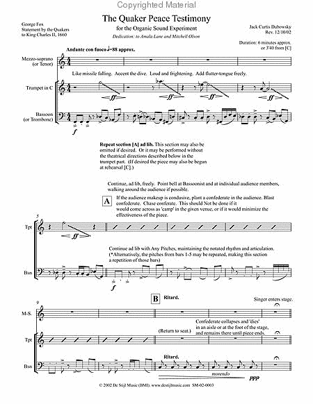 Quaker Peace Testimony (Vocal/Trumpet/Bassoon)